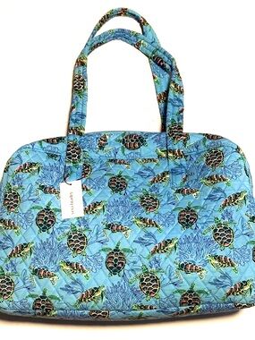 Vera Bradley Sea Turtles Coral Weekender Travel Bag Quilted Cotton Tote
